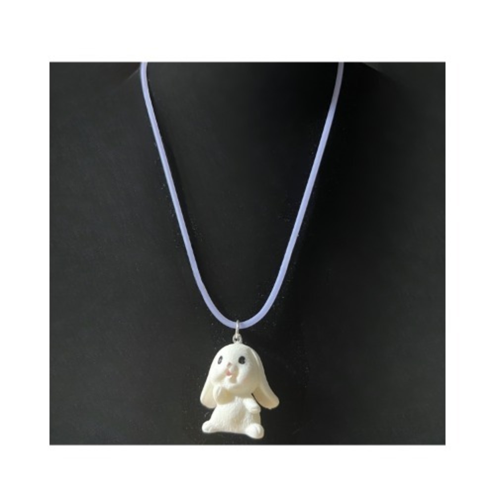 Necklace White Bunny Rabbit 1.5 In Homco Style - Picture 3 of 4